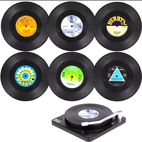 Other - SOLD Retro Vinyl Record Coaster w/Record Player Holder - M2